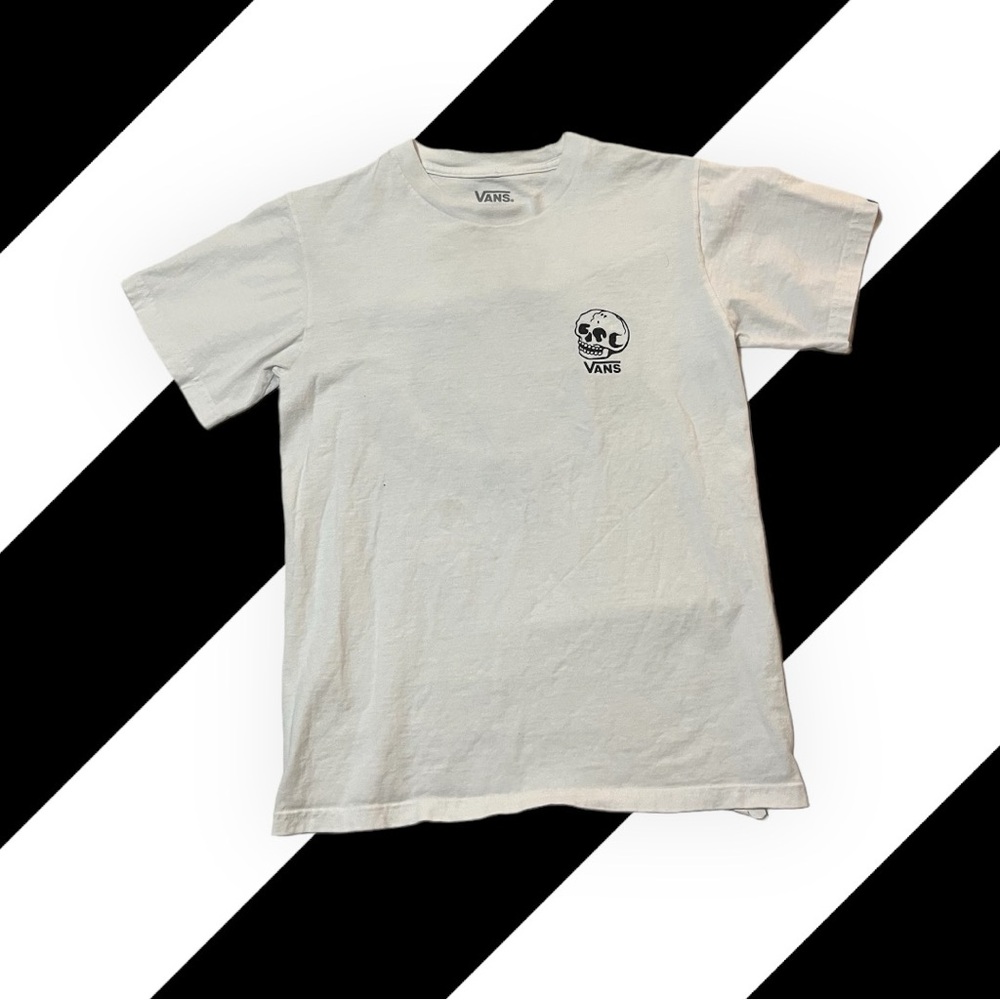 Vans White T-Shirt with Skull Graphic - Size (ADULT) X-Small
